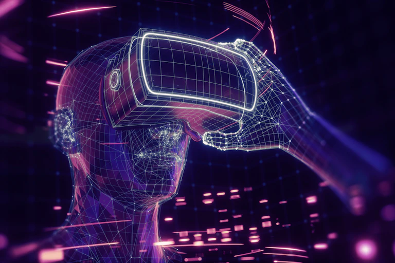 Virtual depiction of a person wearing a VR headset