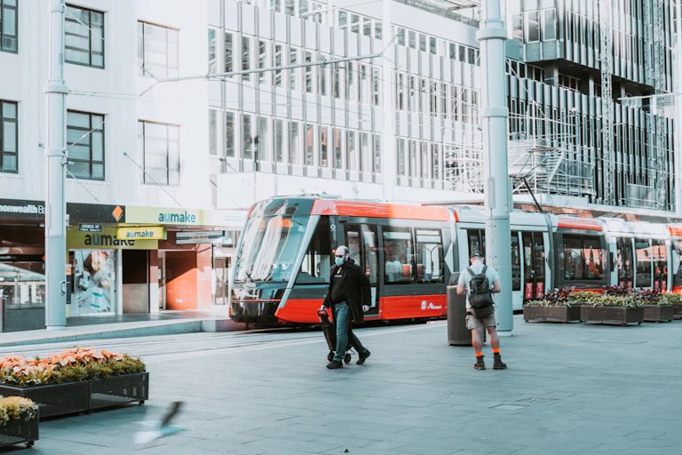 Light rail in Sydney CBD during lockdown