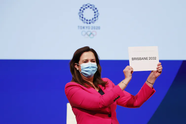 Women holding up sign that says Brisbane 2032