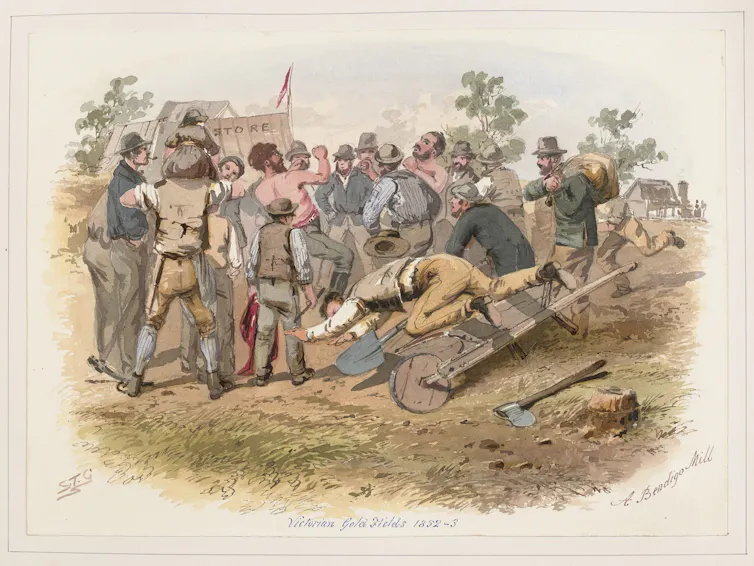 drawing of men fighting