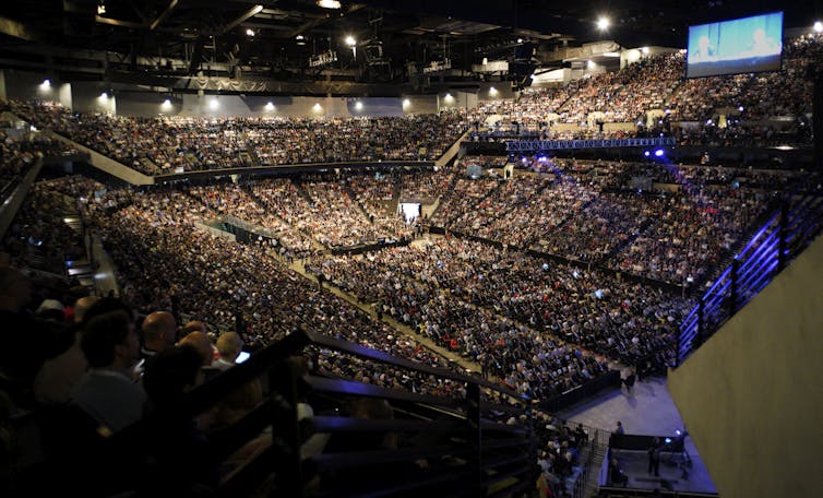 Berkshire Hathaway shareholders fill the CenturyLink arena in Omaha, Nebraska