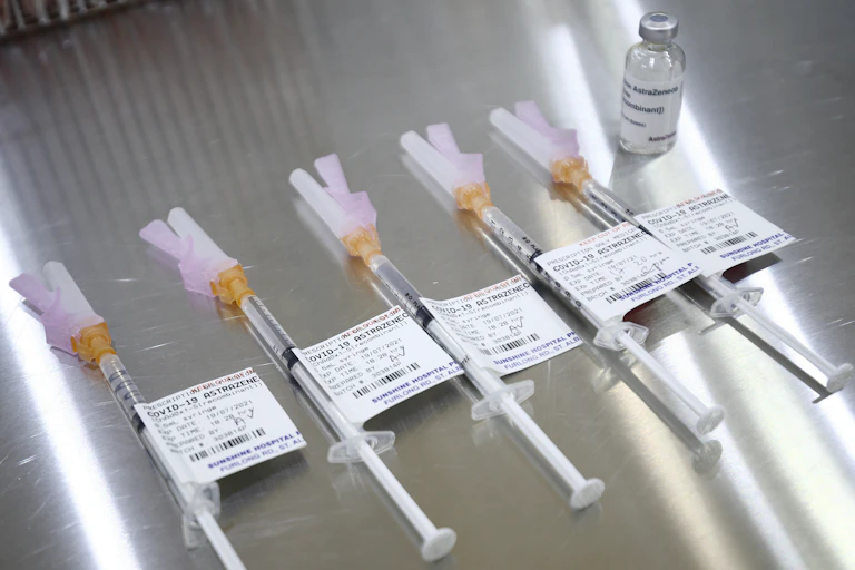 Shots of Astra-Zeneca vaccine ready for use.