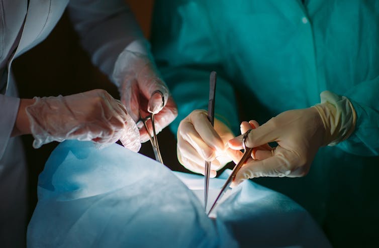 Surgeons in an operating theatre conducting an organ transplant