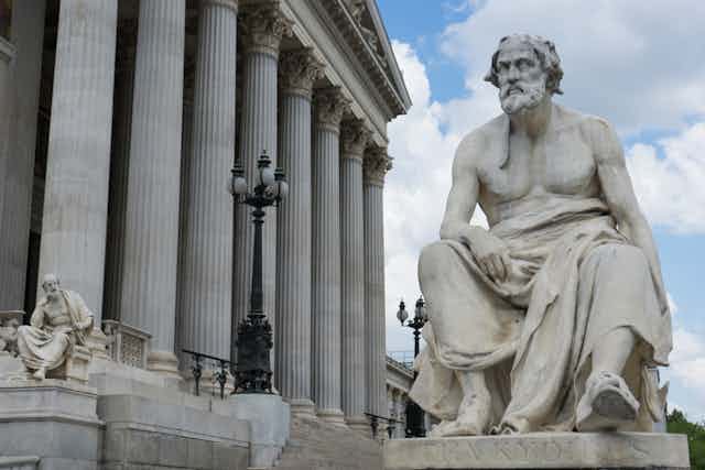 Statue of Greek historian Thucydides in front of the Austrian parliament in Vienna
