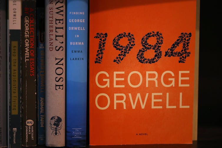 A copy of George Orwell's novel '1984' is displayed at The Last Bookstore on January 25, 2017, in Los Angeles.