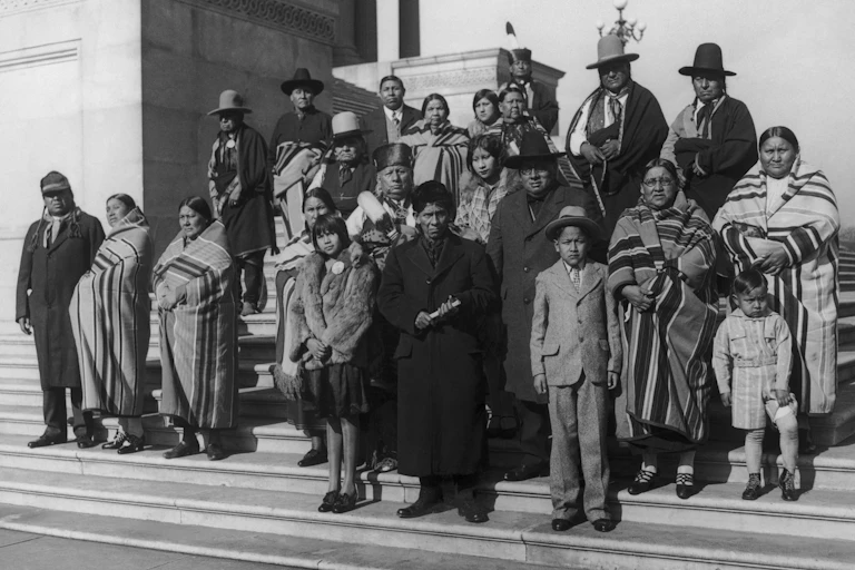 Members of the Osage Nation from Oklahoma on the steps of the Capitol in Washington D.C.