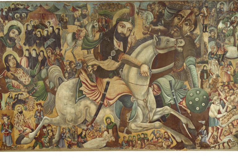 A painting showing the martyrdom of Imam Husayn, the grandson of the prophet Muhammad in the desert of Karbala in central Iraq in 680 A.D.