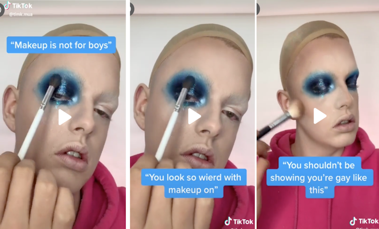 Gender and sexuality are a common topic for #OkBoomer videos, such as this one from @timk.mua.
