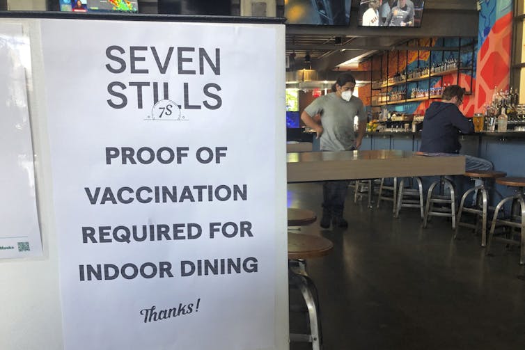 Proof of vaccination sign in San Francisco.