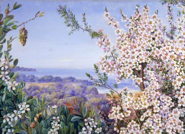 painting of flowers and landscape
