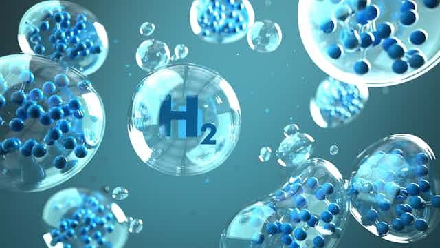 A bubble with 'H2' in blue writing inside.