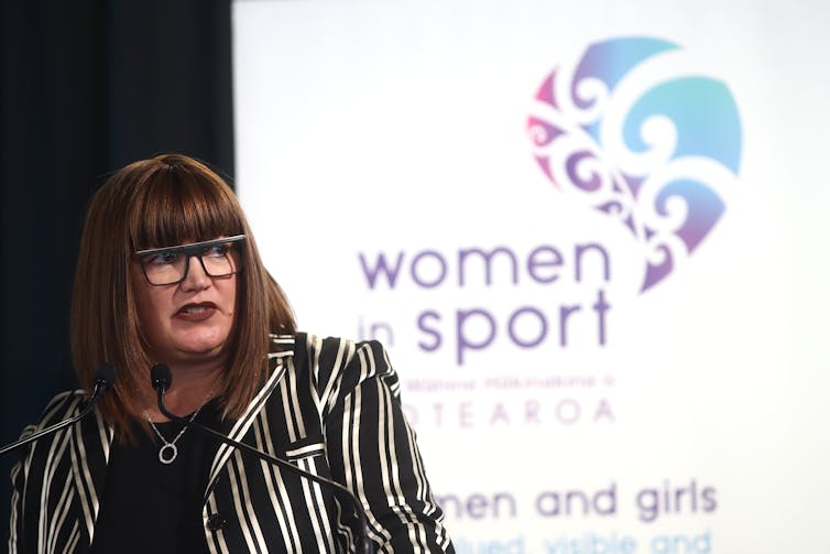 Raelene Caste speaking at a women in sport event