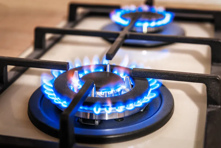 A lit gas stove.