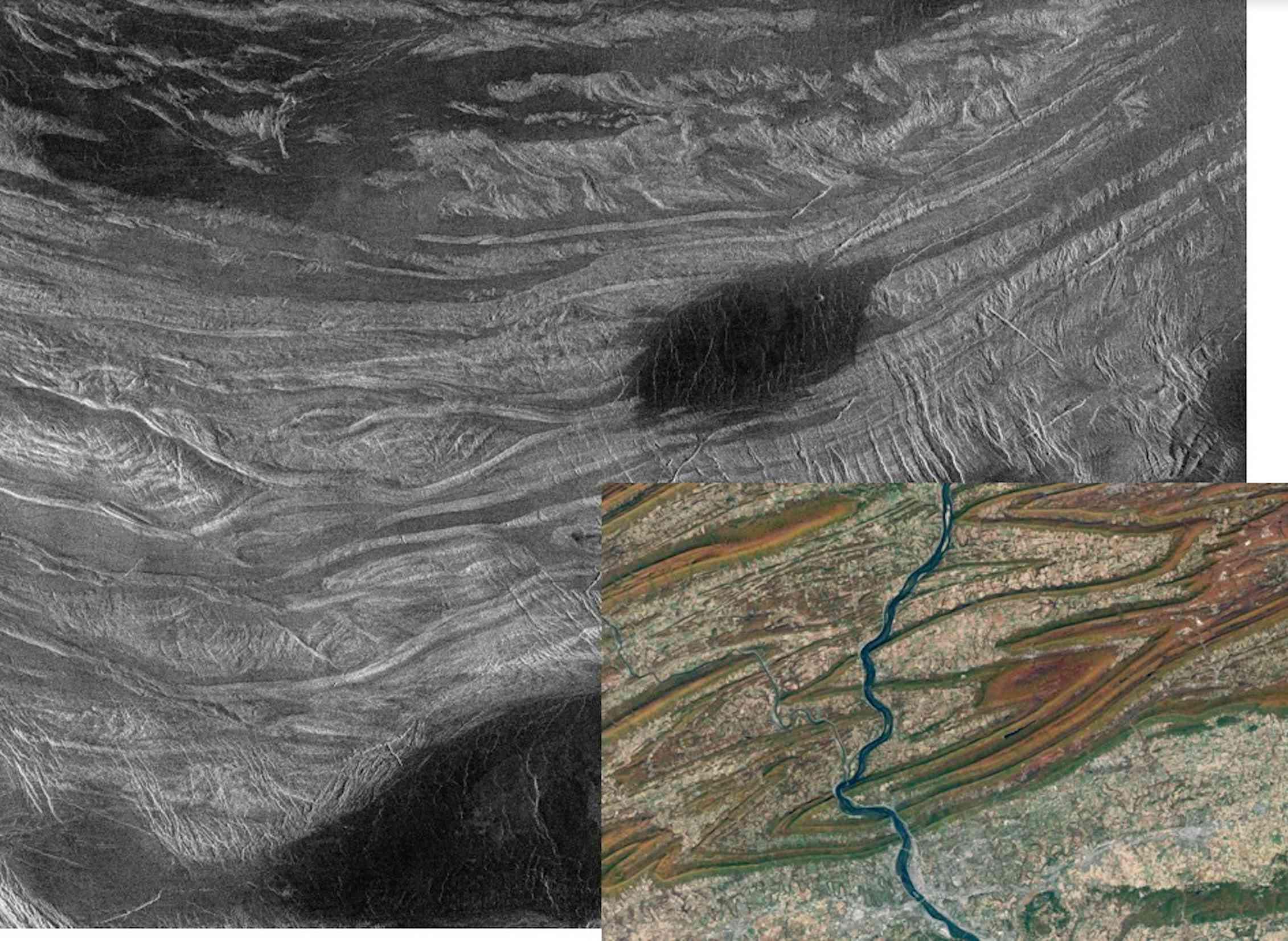 Image of the fold mountains on Venus.
