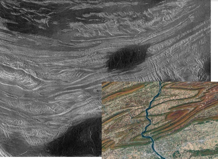 Image of the fold mountains on Venus.