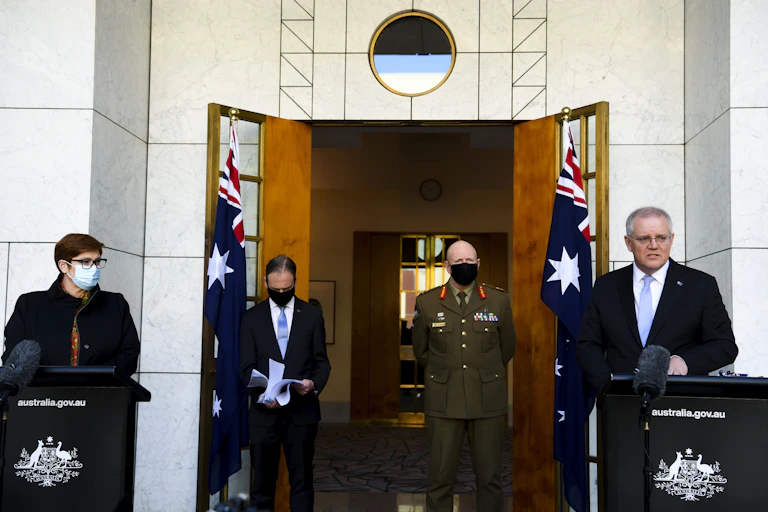 Marise Payne, Greg Hunt, John Frewen, and Scott Morrison