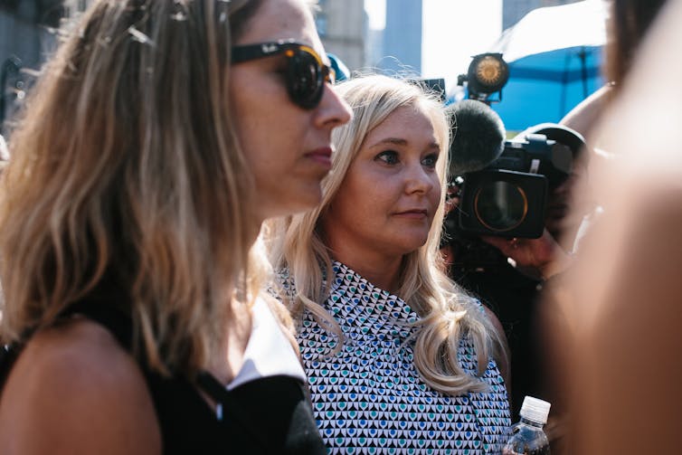 Virginia Giuffre outside a US court in 2019.