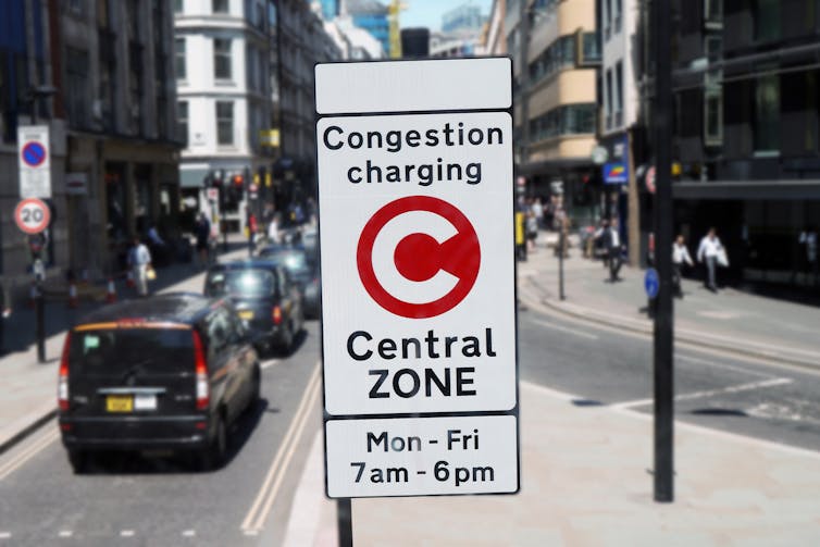 Congestion charging sign in London street