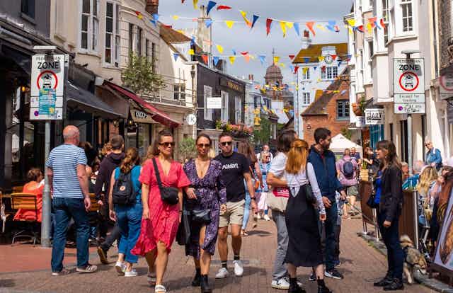 People shopping and socialising in Brighton