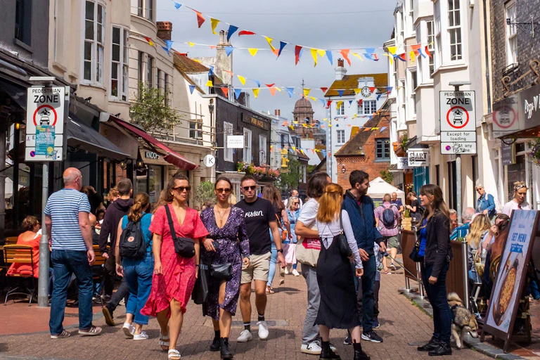 People shopping and socialising in Brighton