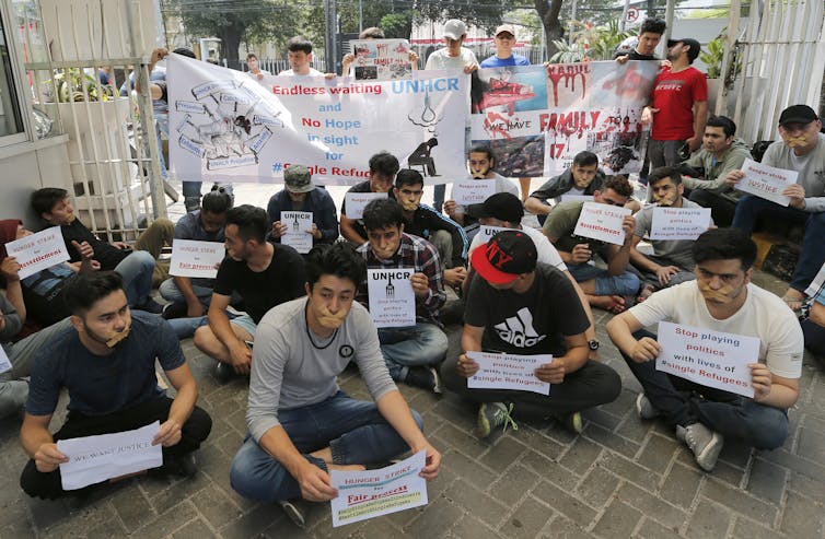 Refugee protest in Indonesia in 2019.