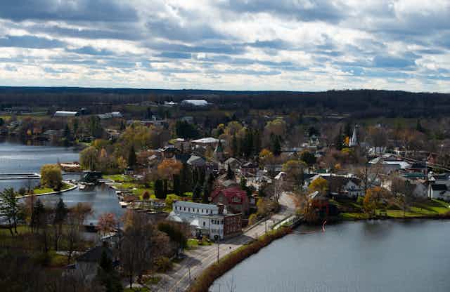 The town of Westport, Ont., photographed from a hill overlooking the town.