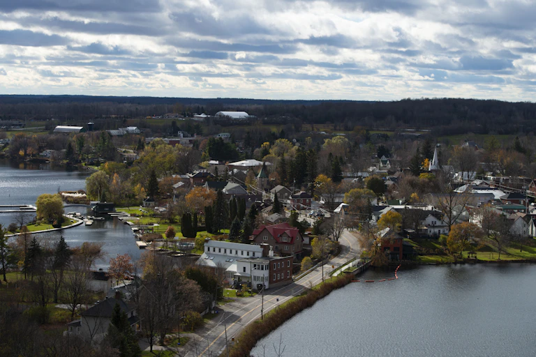 The town of Westport, Ont., photographed from a hill overlooking the town.