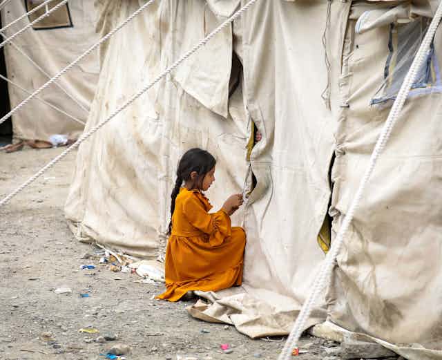 Afghan child at refugee camp in Kabul.