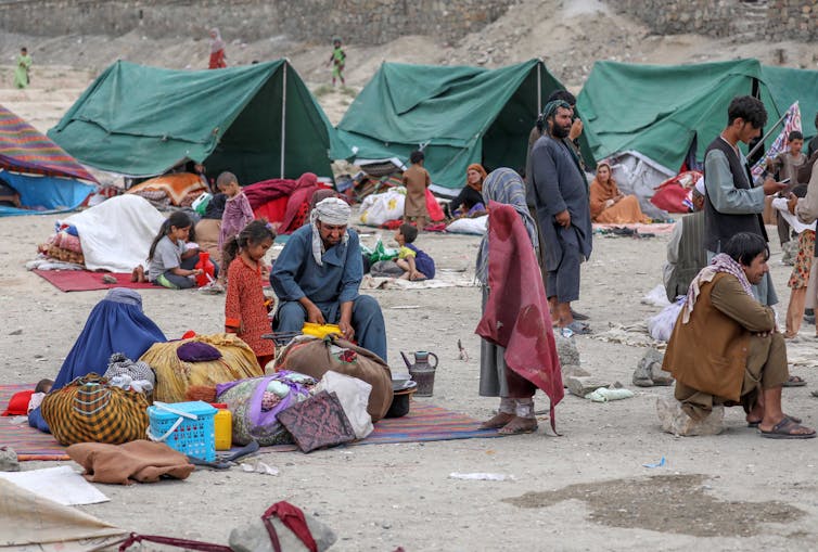 Internally displaced families in a park in Kabul.