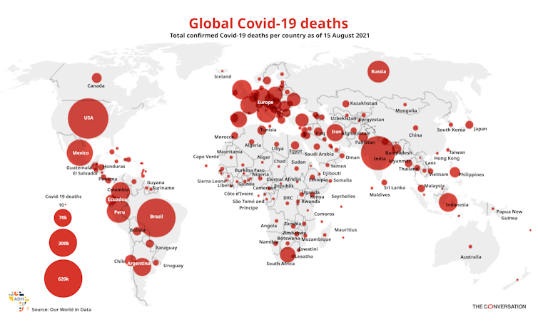 Mapa global de mortes confirmadas de COVID-19