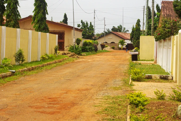 A row of buildings, seen from the road