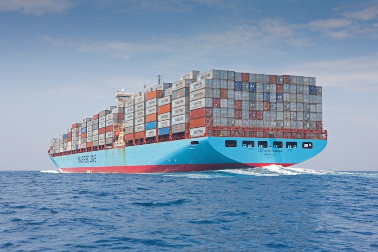 A Maersk container ship on the high seas