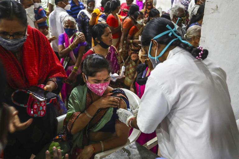 People in Hyderabad India getting covid-19 vaccine shots