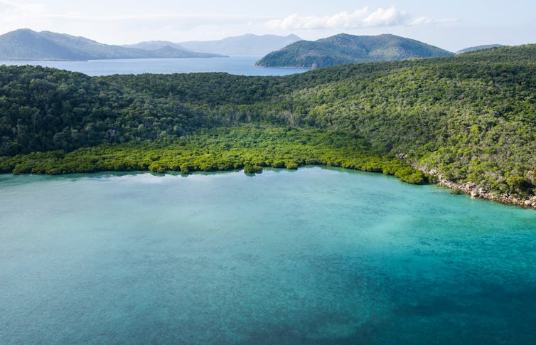 Mountainous island and blue sea