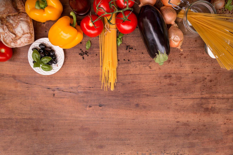 Food on a wooden table
