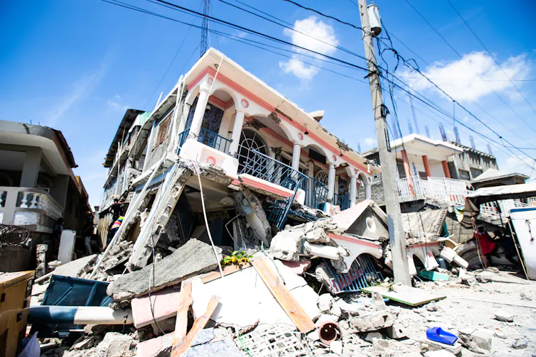 Damage caused by a 7.2 magnitude earthquake in Los Cayos, Haiti, on 14 August 2021.
