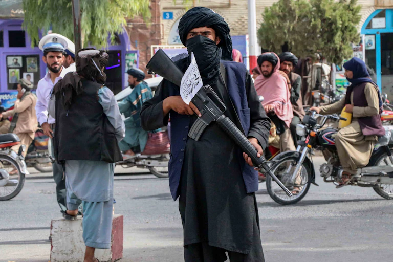 A Taliban fighter standing guard in Kabul.
