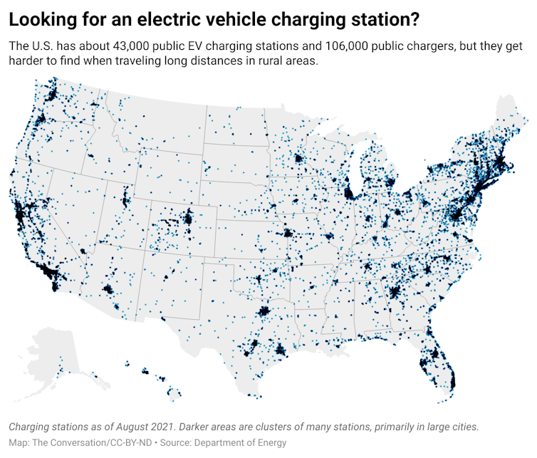 Climate change is an infrastructure problem – map of electric vehicle chargers shows one reason why