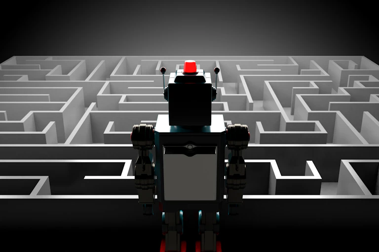 Robot overlooking maze