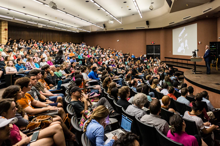 crowded university lecture hall
