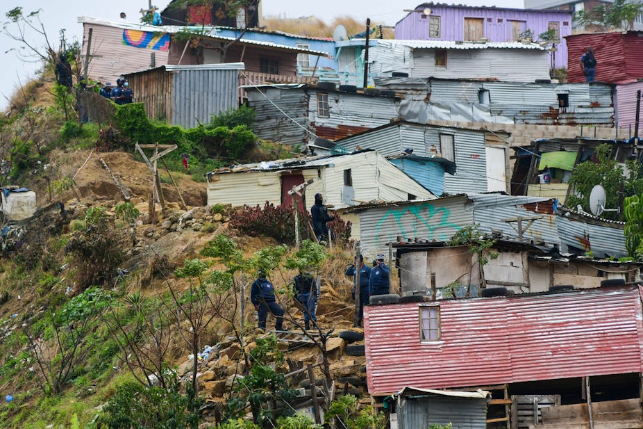 A view of shacks on a hill