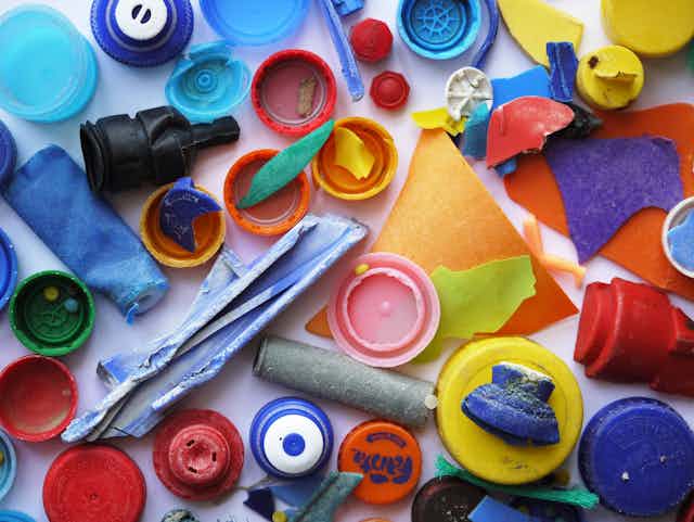 Colourful plastic items collected from beaches