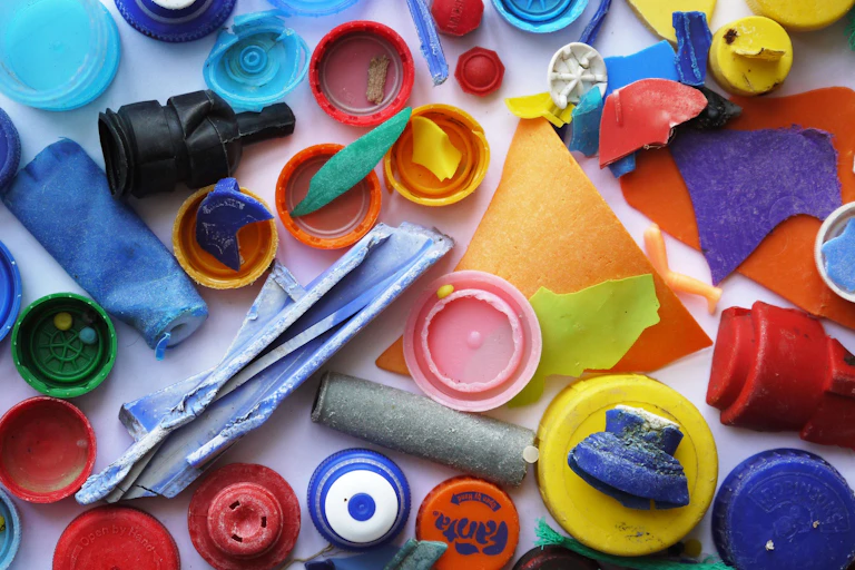Colourful plastic items collected from beaches
