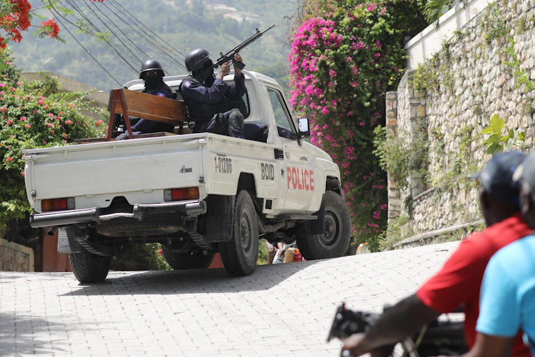 Police patrol Port-au-Price.