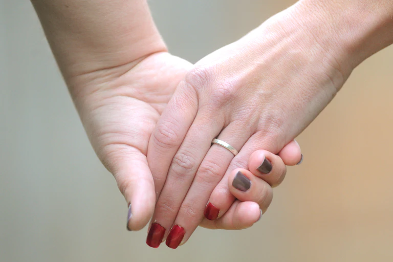 Close-up of two hands holding each other