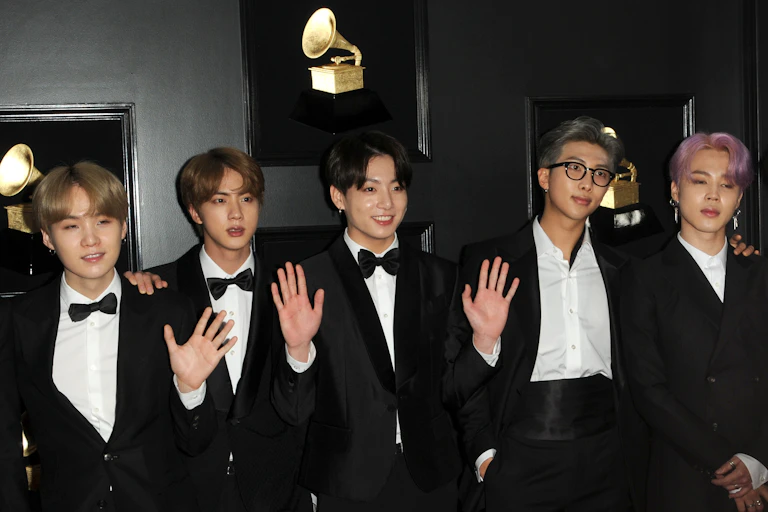 Members of BTS at the 61st Grammy Awards in Los Angeles.