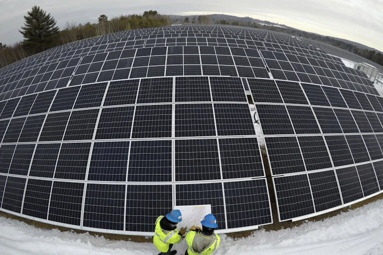 Curved wall of solar panels.