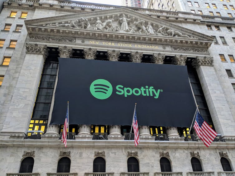 Spotify banner on New York Stock Exchange