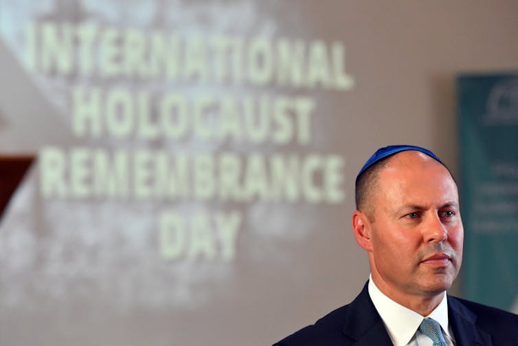 Treasurer Josh Frydenberg speaks at a Holocaust remembrance event.