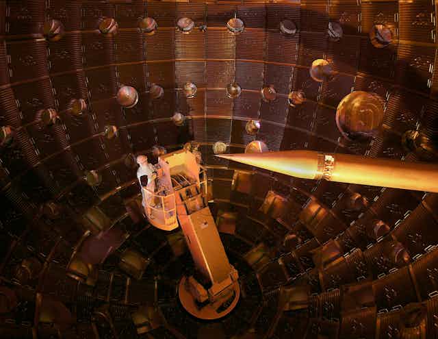 The interior of the nuclear fusion reactor at the Lawrence Livermore National Laboratory. 
